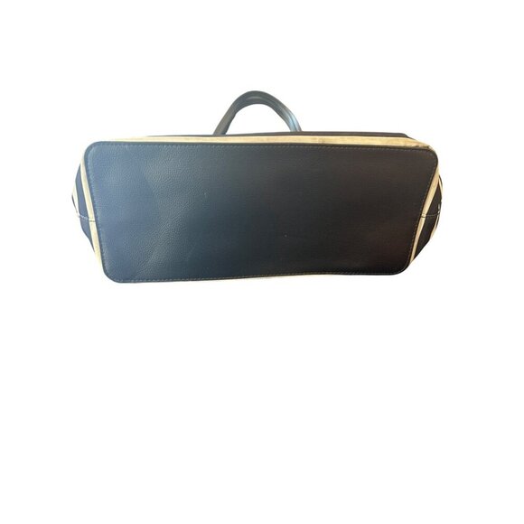 Kate Spade New York Black & White Striped Tote Bag Leather Handles Zip Closure - Picture 6 of 7